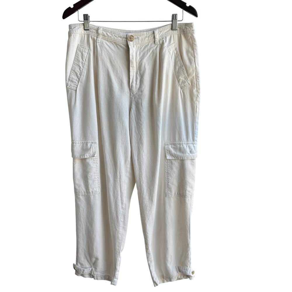 A NEW DAY Creamy White Linen Cargo Jogger Pants Womens 10
